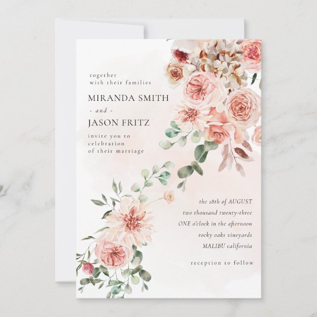 Invitation Mariage de feuillage blanc Rose Eucalyptus  (Devant)