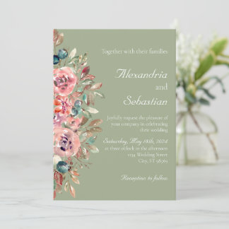 Invitation Mariage de feuillage de feuillage Floral Bleu Vert