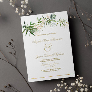 Invitation Mariage de feuillage de parties scintillant d'or v