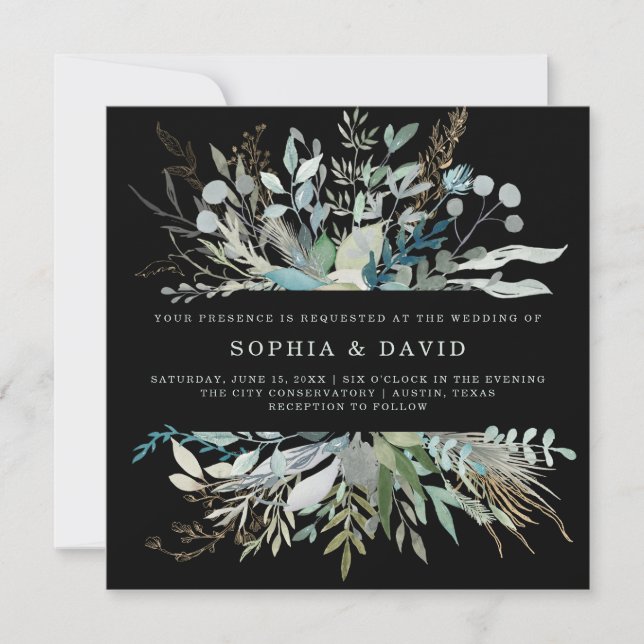 Invitation Mariage de feuillage des bois | Noir (Devant)