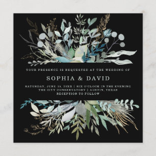 Invitation Mariage de feuillage des bois Noir