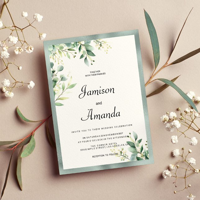 Invitation Mariage de feuillage d'eucalyptus rustique vert me (Mint green rustic eucalyptus foliage Wedding)