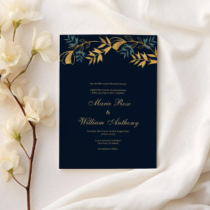 Invitation Mariage de feuillage gris bleu marine