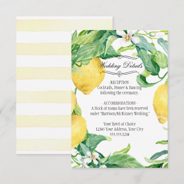 Invitation Mariage de feuillage moderne citron fleuri (Devant / Derrière)