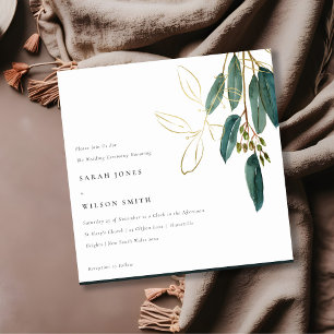 Invitation Mariage de feuillage simple Gold Green Eucalyptus