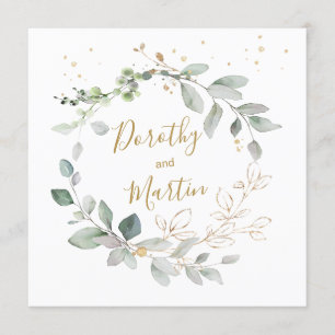 Invitation Mariage de feuillage vert et or