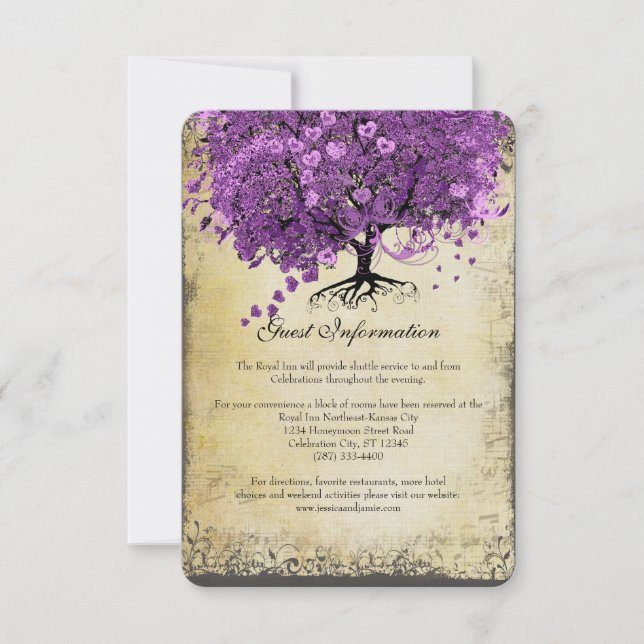 Invitation Mariage de feuille d'arbre de coeur violet radiant (Devant)