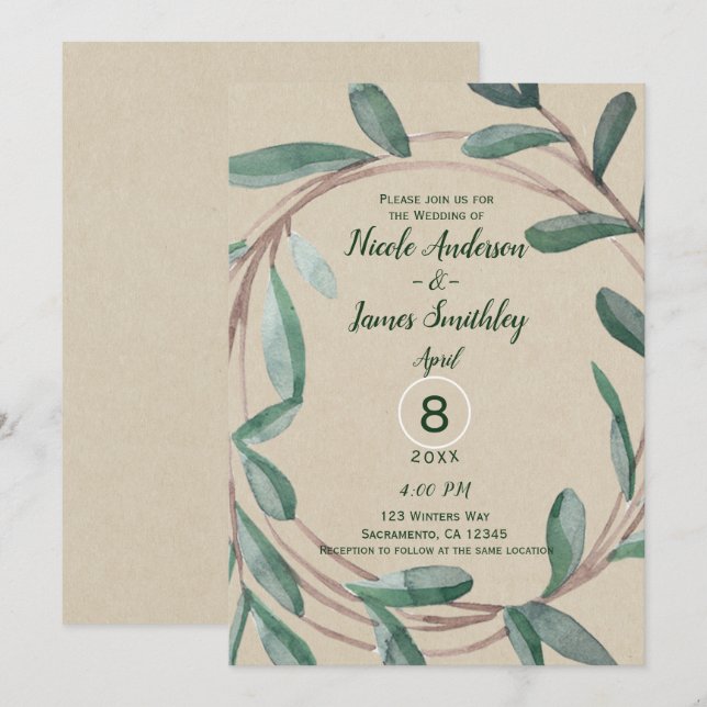 Invitation Mariage de feuille de courge botanique Rustique Kr (Devant / Derrière)