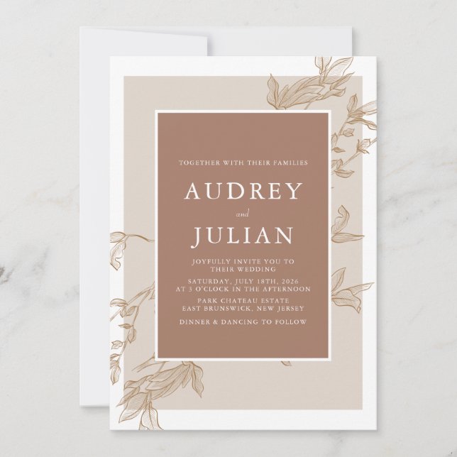 Invitation Mariage de feuille Mocha Botanique (Devant)