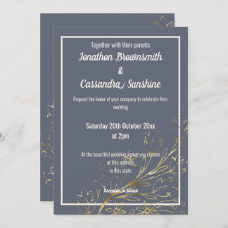 Invitation Mariage DE FEUILLES BLEUSES D'OR DE LA MARINE