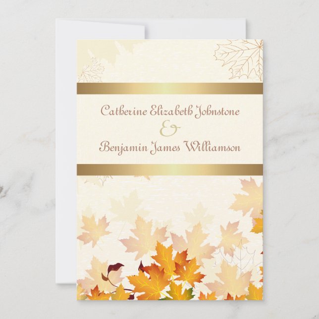 Invitation Mariage de feuilles d'automne d'or (Devant)