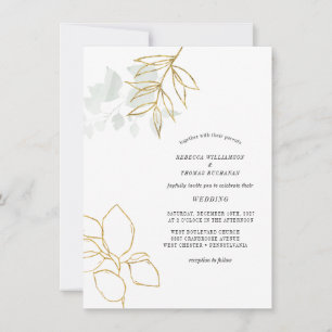 Invitation Mariage de feuilles d'or Faux Botanique verdoyant