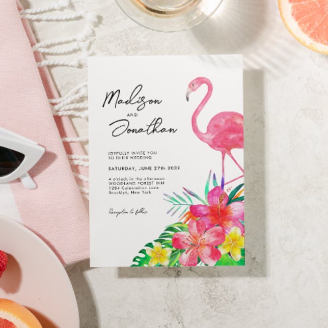 Invitation Mariage de Flamant rose chic Floral Tropical Parad (Créateur téléchargé)