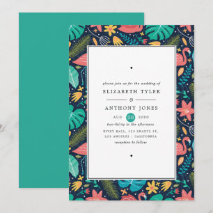 Invitation Mariage de Flamant rose tropical exotique coloré