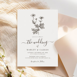 Invitation Mariage de Fleur de Champ Bohème Minimaliste Botan