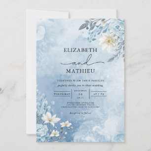 Invitation Mariage de fleur de givre bleu Icy
