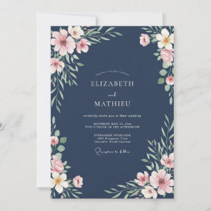 Invitation Mariage de Fleur Sauvage Acier Rougeâtre