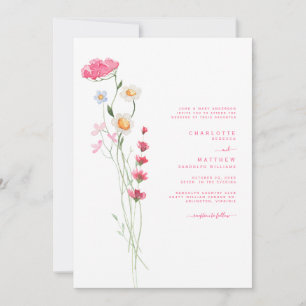 Invitation Mariage de Fleur Sauvage Aquarelle Rose Chaud II
