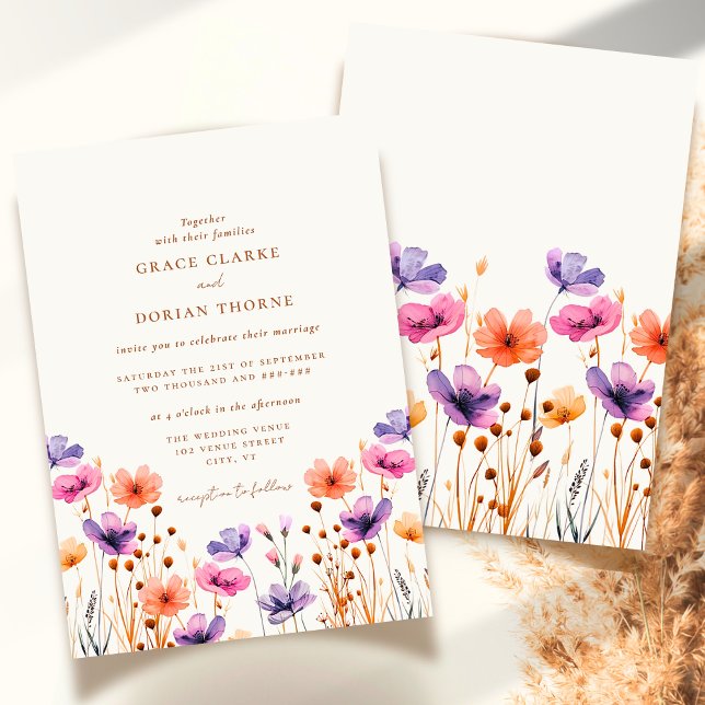 Invitation Mariage de Fleur sauvage de Boho blanc ivoire neut (Créateur téléchargé)