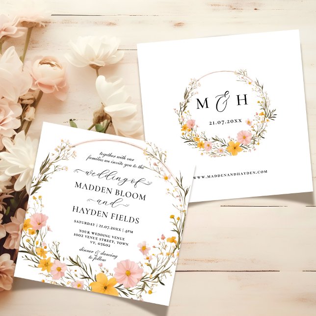 Invitation Mariage de Fleur sauvage de fleurs de Boho neutres (Créateur téléchargé)
