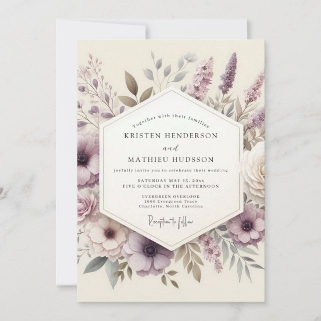 Invitation Mariage de Fleur Sauvage Éthérée de Lavande (Devant)