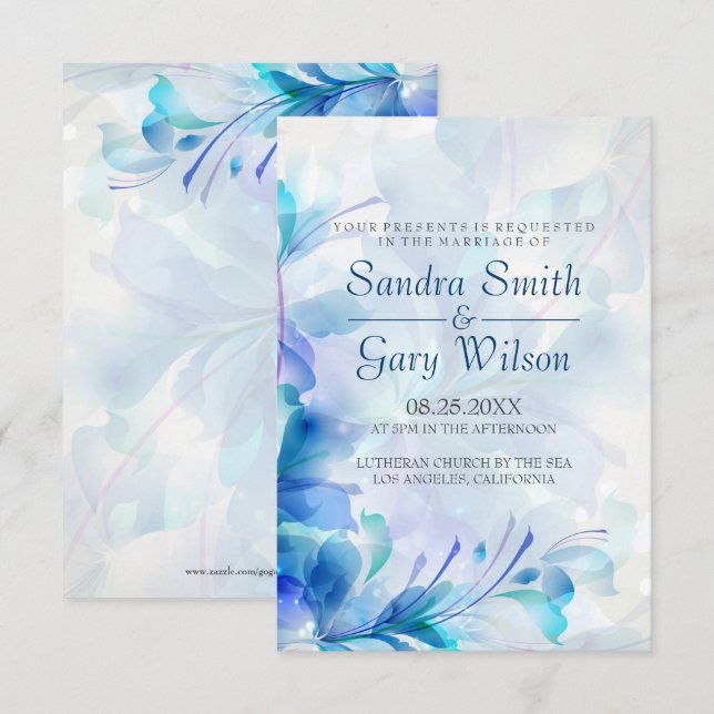 Invitation Mariage De Fleurs Abstraites Bleues Et Violettes (Devant / Derrière)