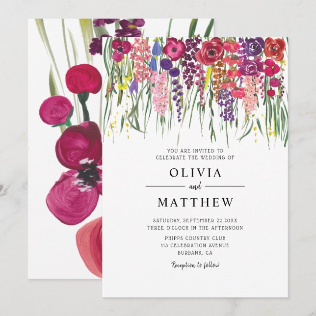 Invitation Mariage de fleurs acryliques Boho (Devant / Derrière)