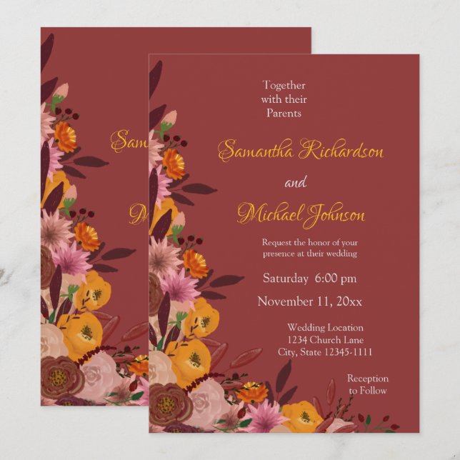 Invitation Mariage de fleurs automne (Devant / Derrière)