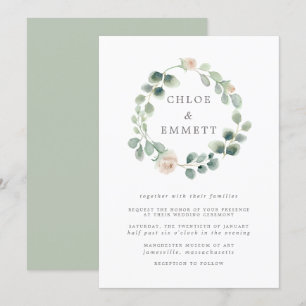 Invitation Mariage de fleurs blanches, couronne botanique ver