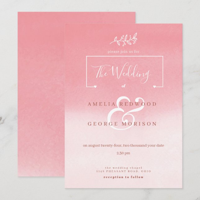 Invitation Mariage de fleurs blanches rose (Devant / Derrière)