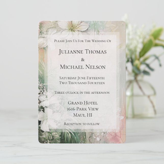 Invitation Mariage de fleurs blanches tropicales (Debout devant)