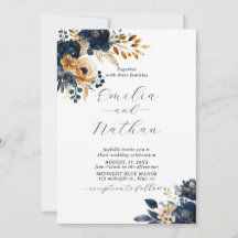 Mariage de fleurs bleu et or de minuit