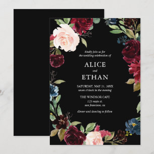 Invitation Mariage De Fleurs Bleues Bourgogne Et Marine