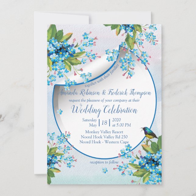 Invitation Mariage de fleurs Blue Forget-me-not (Devant)