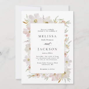 Invitation Mariage de fleurs d'aquarelle crème et bleu