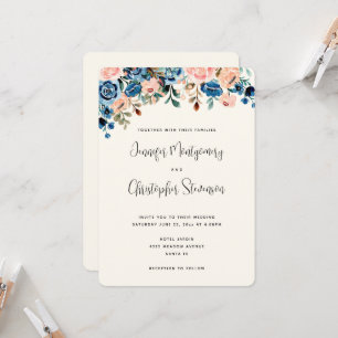 Invitation Mariage de fleurs d'aquarelle rose et bleu