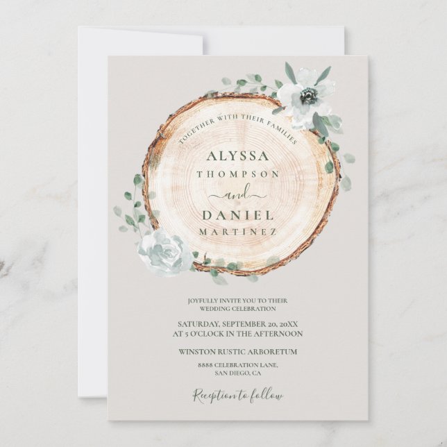 Invitation Mariage de fleurs d'aquarelle rustique en bois (Devant)