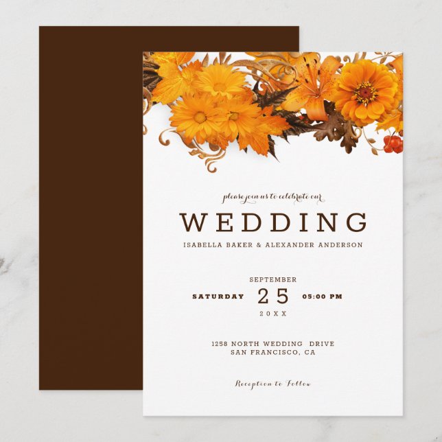 Invitation Mariage de fleurs d'automne (Devant / Derrière)
