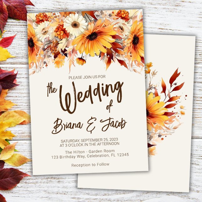 Invitation Mariage de fleurs de automne beige (Créateur téléchargé)