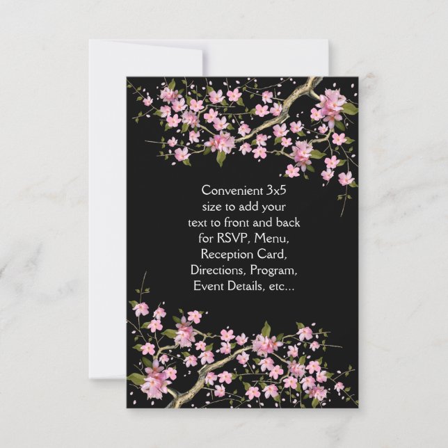 Invitation Mariage de fleurs de cerisier japonais rose noir (Devant)