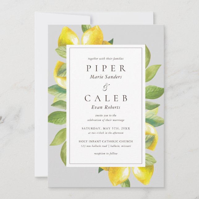 Invitation Mariage de fleurs de citron gris (Devant)