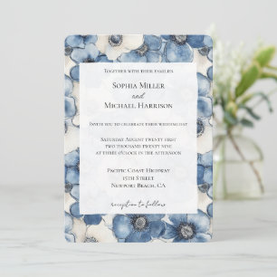 Invitation Mariage de fleurs de Denim bleu blanc