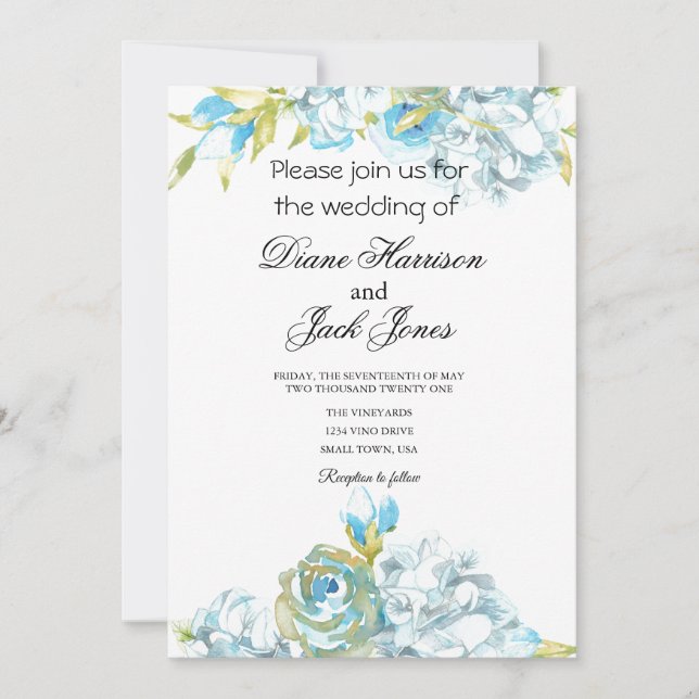 Invitation Mariage de fleurs de jardin bleu (Devant)