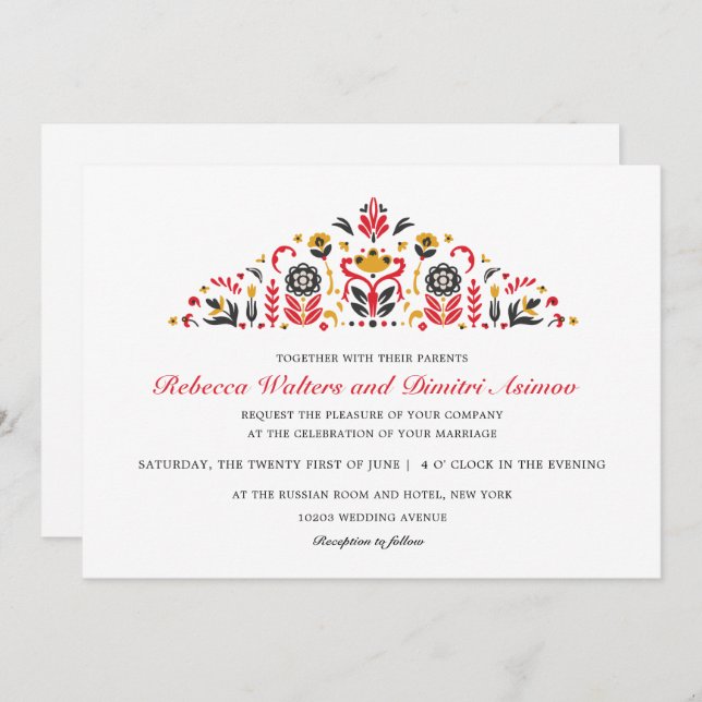 Invitation Mariage de fleurs de Khokhloma (Devant / Derrière)