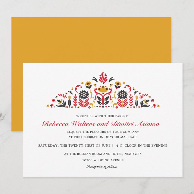Invitation Mariage de fleurs de Khokhloma (Devant / Derrière)