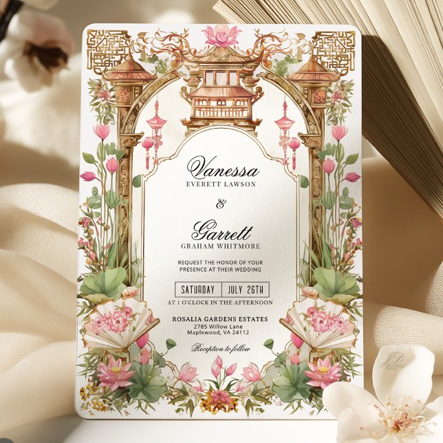 Invitation Mariage de fleurs de Lotus Oriental Rosé (Créateur téléchargé)