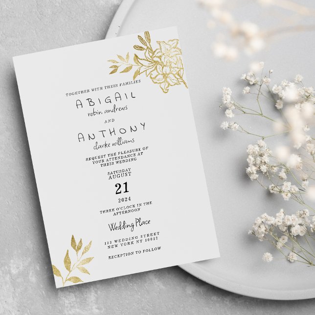 Invitation Mariage de fleurs de parties scintillant en or bla (Simple luxury white gold glitter flower Wedding )