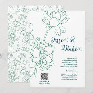 Invitation Mariage de fleurs de pivoines à main verte
