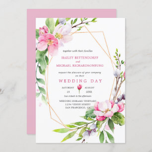 Invitation Mariage de fleurs de pomme rose et blanche