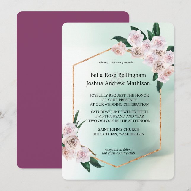 Invitation Mariage de fleurs de rose douce (Devant / Derrière)